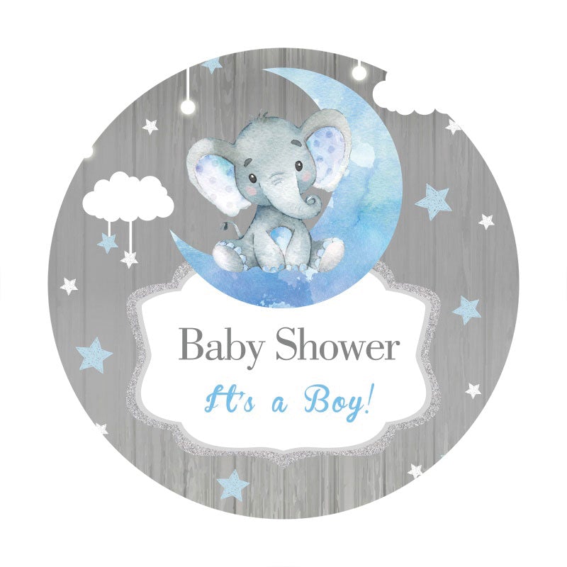 Aperturee - Circle Its A Boy Blue Elephant Baby Shower Backdrop