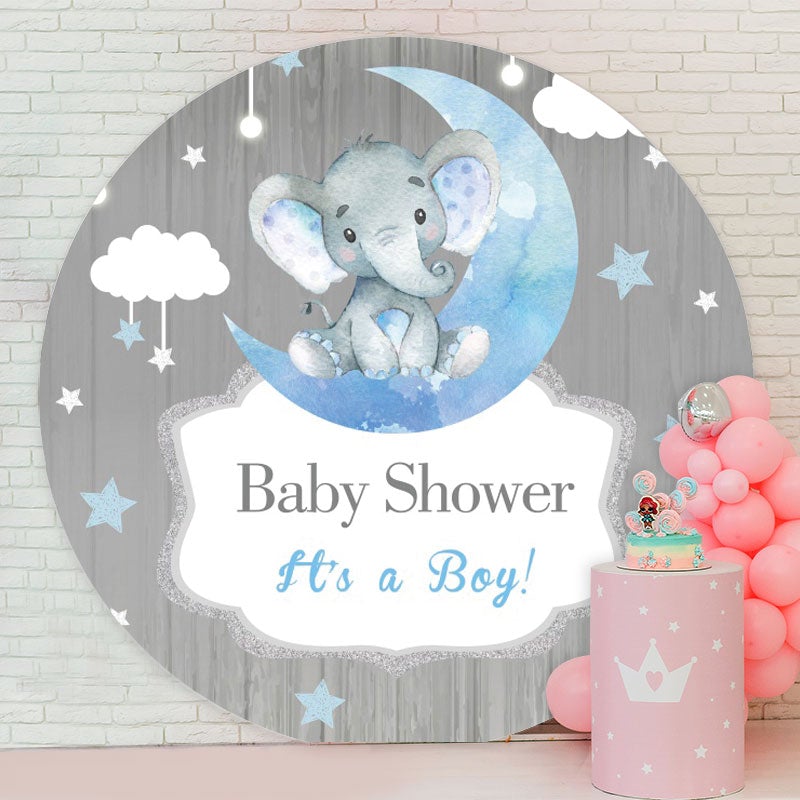 Aperturee - Circle Its A Boy Blue Elephant Baby Shower Backdrop
