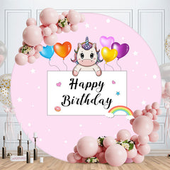 Aperturee - Circle Little Unicorn And Ballon Round Birthday Backdrop