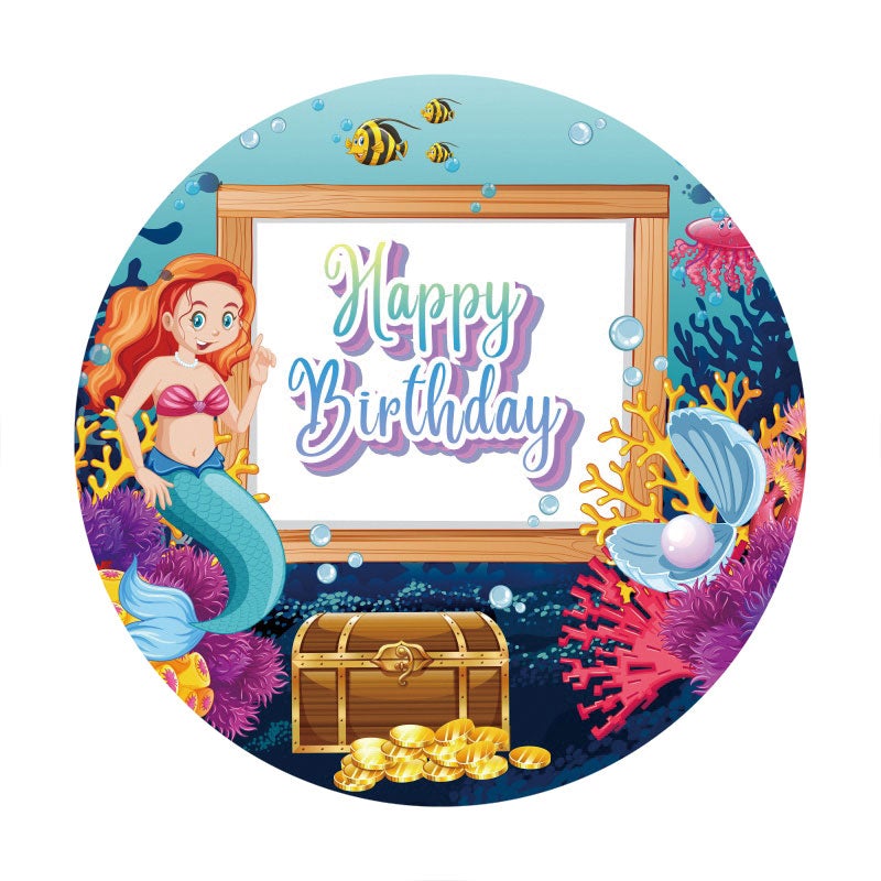 Aperturee - Circle Mermaid Happy Birthday Backdrop For Girl