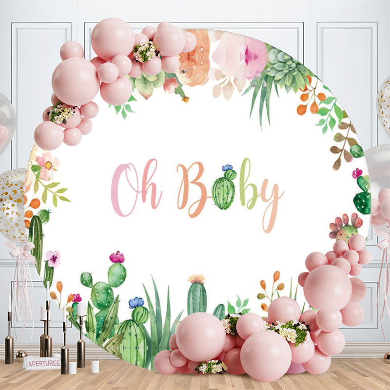 Aperturee - Circle Oh Baby Cactus Leaves Baby Shower Backdrop