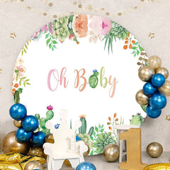 Aperturee - Circle Oh Baby Cactus Leaves Baby Shower Backdrop