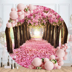 Aperturee - Circle Pink Floral Road Spring Backdrop For Decoration