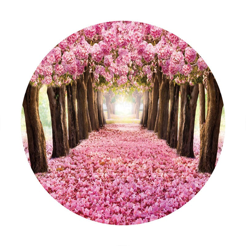 Aperturee - Circle Pink Floral Road Spring Backdrop For Decoration