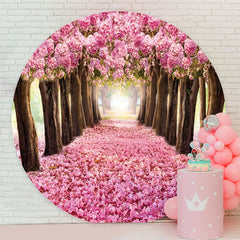 Aperturee - Circle Pink Floral Road Spring Backdrop For Decoration