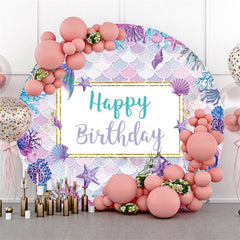 Aperturee Circle Purple Blue Mermaid Happy Birthday Backdrop