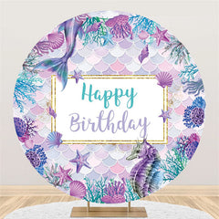 Aperturee Circle Purple Blue Mermaid Happy Birthday Backdrop