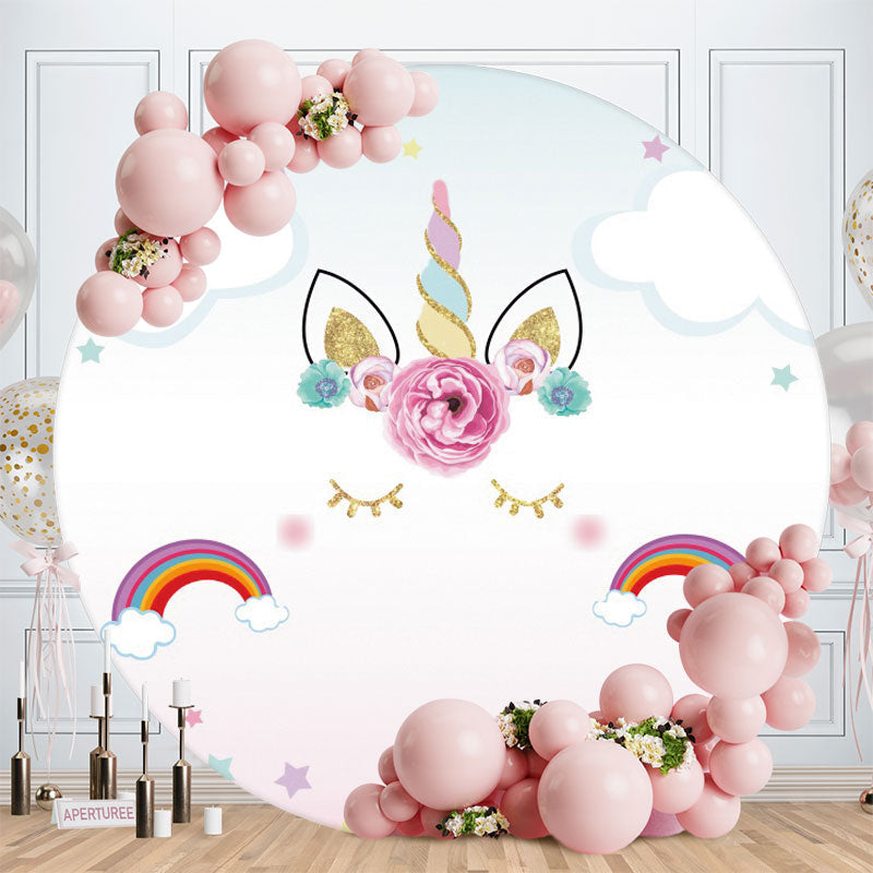 Aperturee - Circle Rainbow Unicorn Happy Birthday Backdrop For Girl