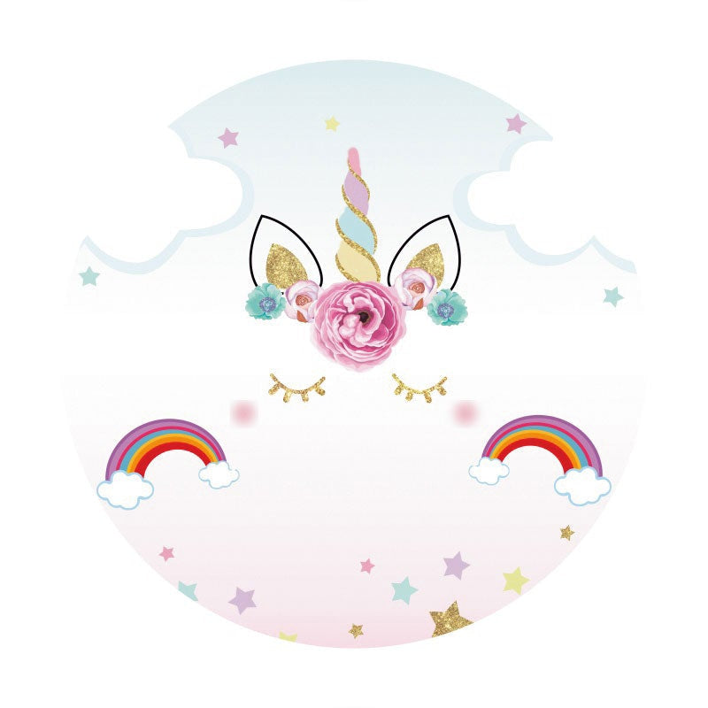 Aperturee - Circle Rainbow Unicorn Happy Birthday Backdrop For Girl