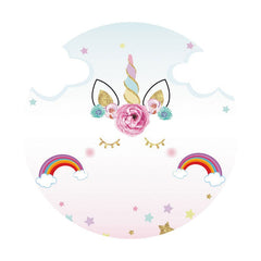 Aperturee - Circle Rainbow Unicorn Happy Birthday Backdrop For Girl