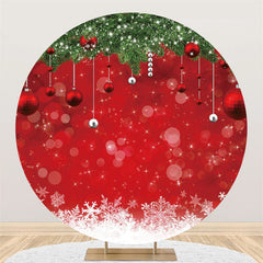 Aperturee Circle Red Bokeh Balls Green Leaves Christmas Backdrop