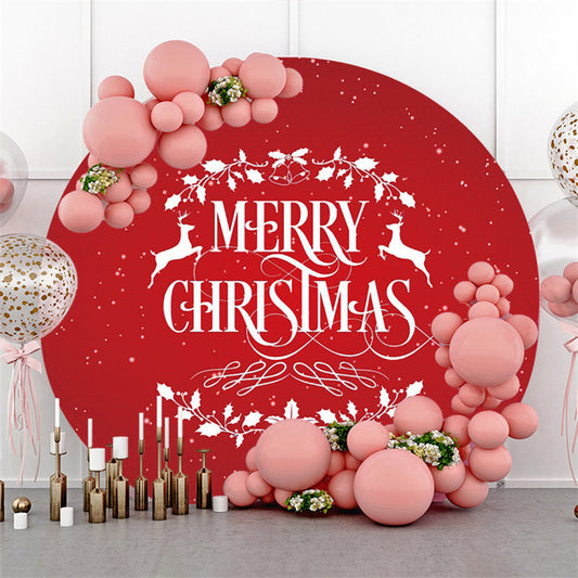 Aperturee - Circle Red Leaves Merry Christmas Happy Holiday Backdrop