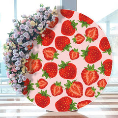 Aperturee - Circle Red Strawberry Happy Birthday Backdrop For Girl
