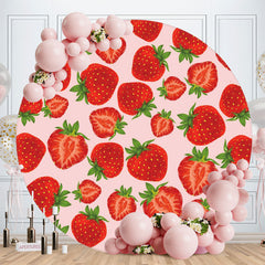 Aperturee - Circle Red Strawberry Happy Birthday Backdrop For Girl