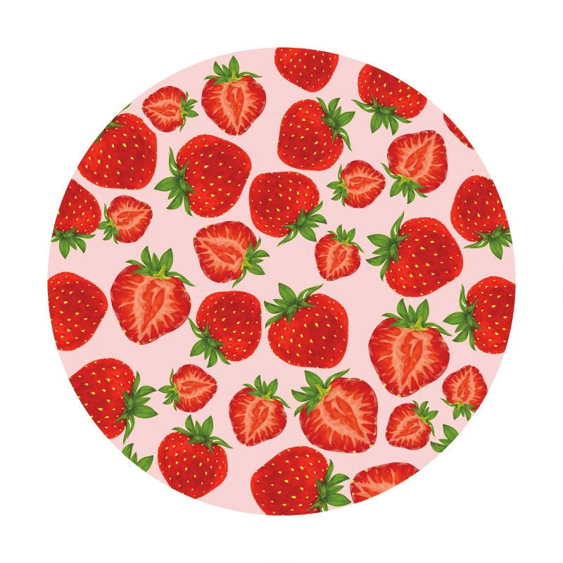 Aperturee - Circle Red Strawberry Happy Birthday Backdrop For Girl