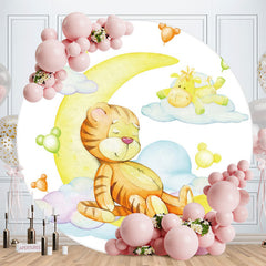 Aperturee - Circle Sleepy Tiger And Moon Baby Shower Backdrop