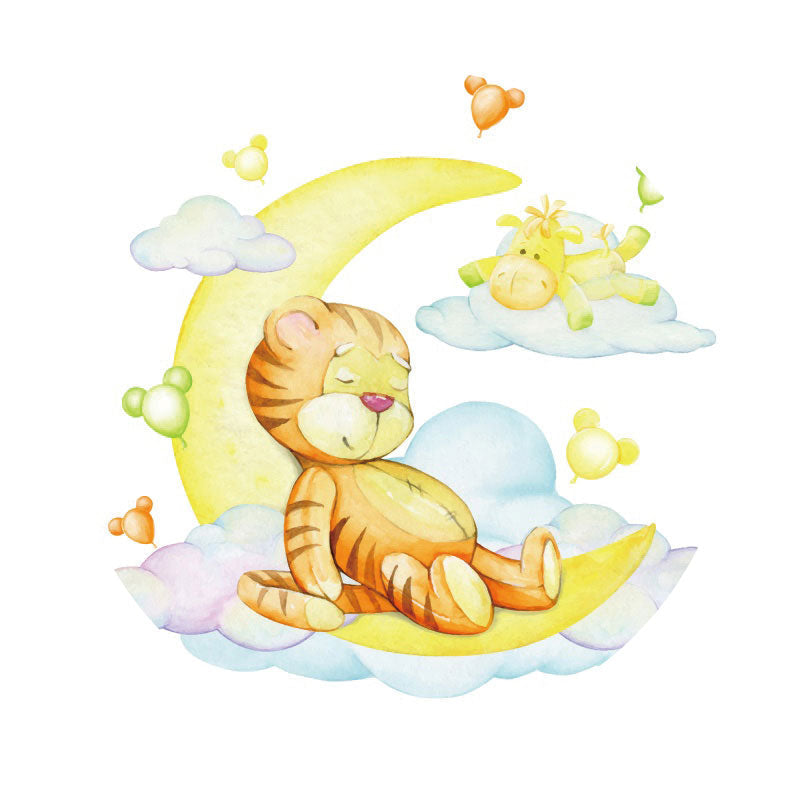 Aperturee - Circle Sleepy Tiger And Moon Baby Shower Backdrop