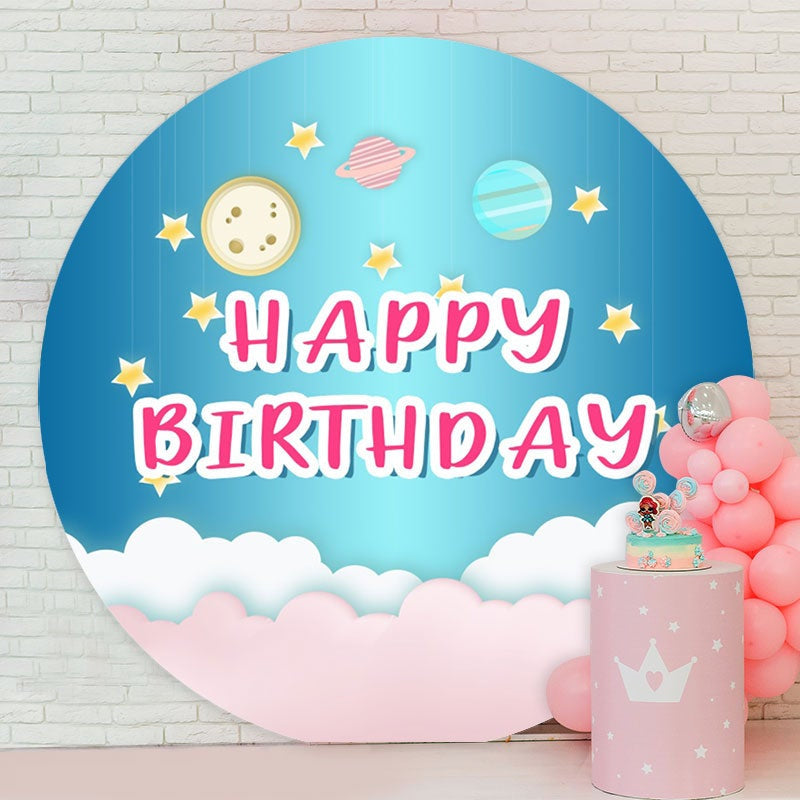 Aperturee - Circle Star Blue Sky Happy Birthday Backdrop