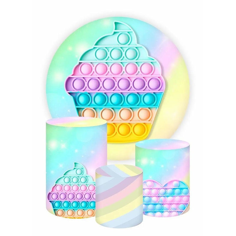 Aperturee Circle Summer Ice Cream Pop It Birthday Backdrop Kit