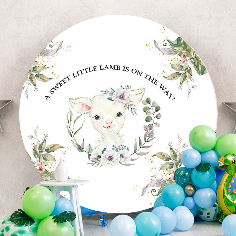 Aperturee - Circle Sweet White Lamb Backdrop For Baby Shower
