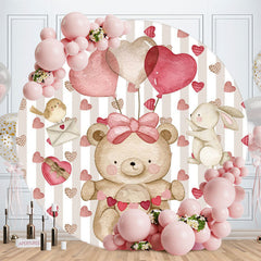 Aperturee - Circle Teddy Bear And Rabbit Valentines Backdrop