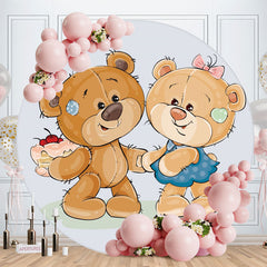 Aperturee - Circle Two Teddy Bears Round Baby Shower Backdrop