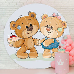 Aperturee - Circle Two Teddy Bears Round Baby Shower Backdrop