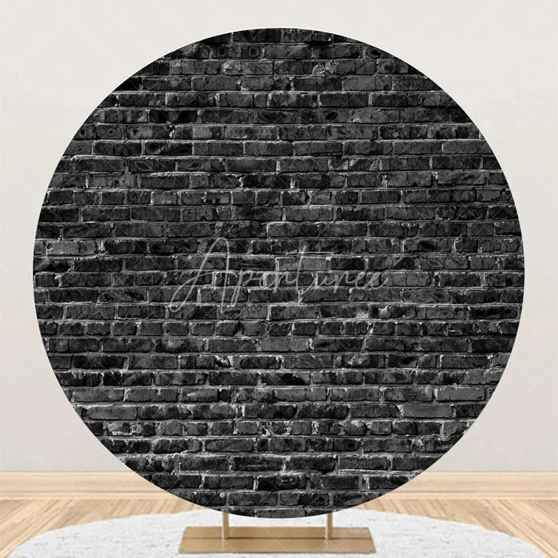 Aperturee - Classic Black Brick Wall Round Backdrop For Birthday