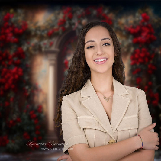 Aperturee - Classic Red Floral Door Portrait Photo Booth Backdrop