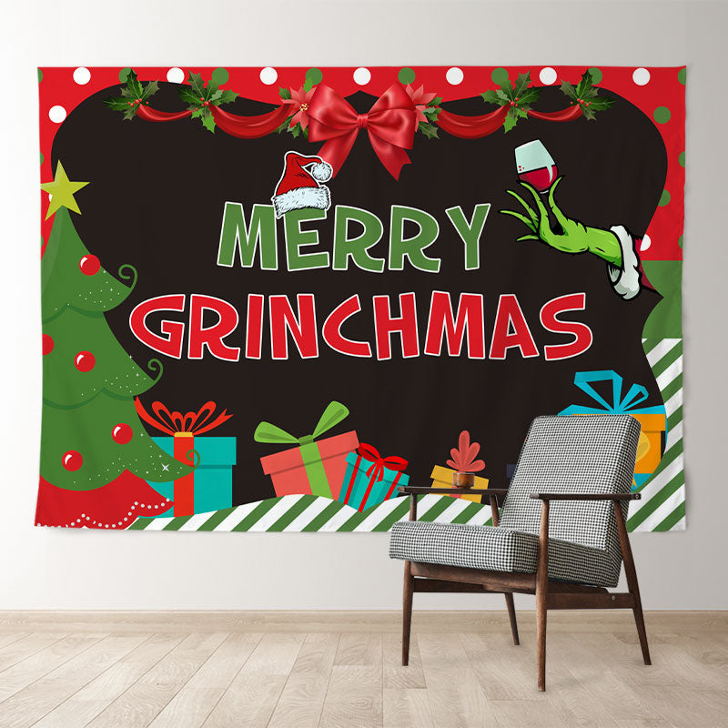 Aperturee - Classic Tree And Gift Wine Grinch Christmas Backdrop