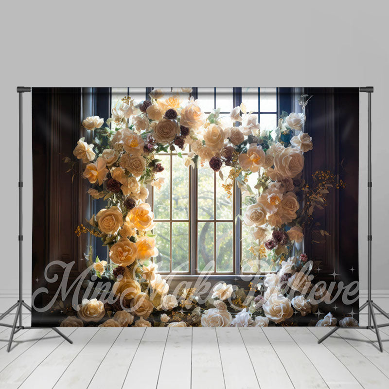 Aperturee - Clear Glass Window White Floral Arch Flower Backdrop