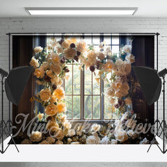 Aperturee - Clear Glass Window White Floral Arch Flower Backdrop