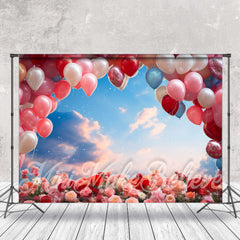 Aperturee - Clear Sky Rose Balloon Birthday Cake Smash Backdrop