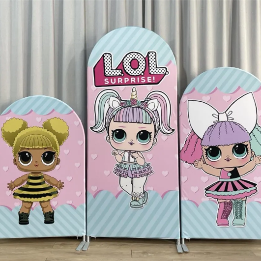 Aperturee (Clearance) 3 Pcs Surprise Theme Little Girls Pink Birthday Arch Backdrop Kit