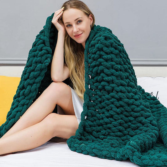 Aperturee Cozy Peacock Green Chunky Knitted Weighted Blanket
