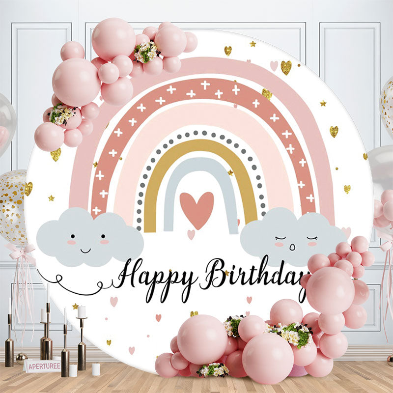 Aperturee - Cloud Rainbow Round Happy Birthday Backdrop For Party