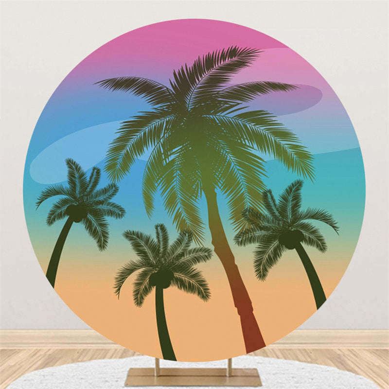 Aperturee Coconut Beach Theme Happy Birthday Circle Backdrop