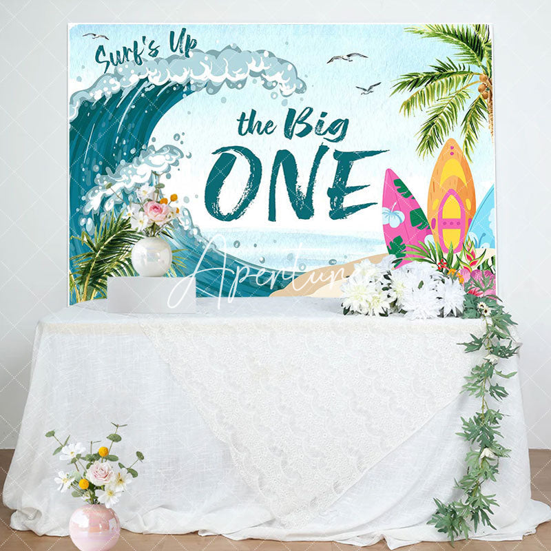 Aperturee - Coconut Palm Surfing Spindrift 1st Birthday Backdrop