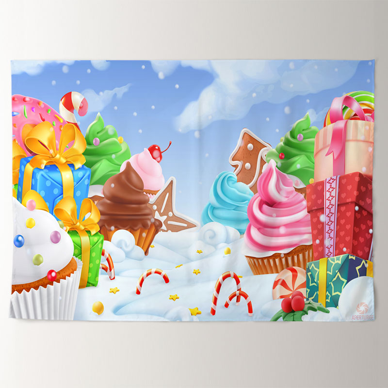 Aperturee - Color Candy Land Gift Snowy Sky Christmas Backdrop