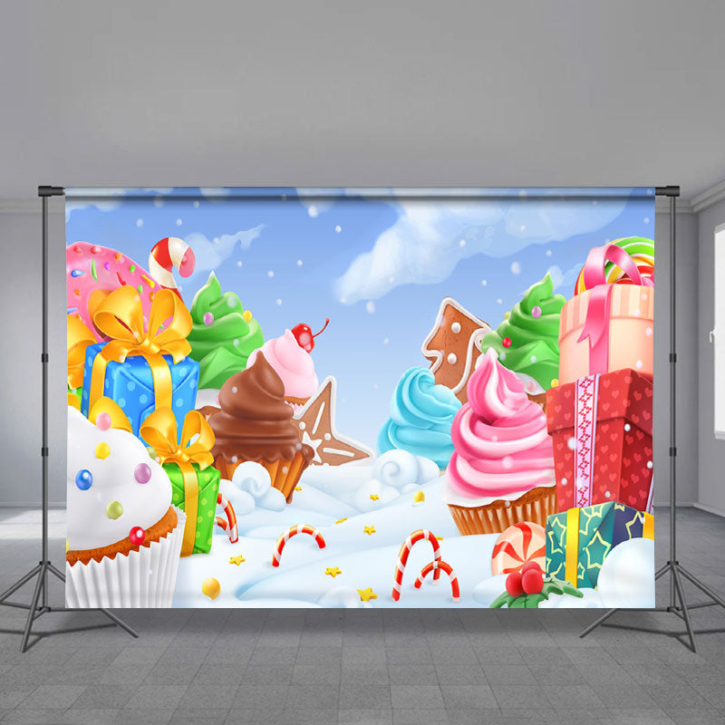 Aperturee - Color Candy Land Gift Snowy Sky Christmas Backdrop