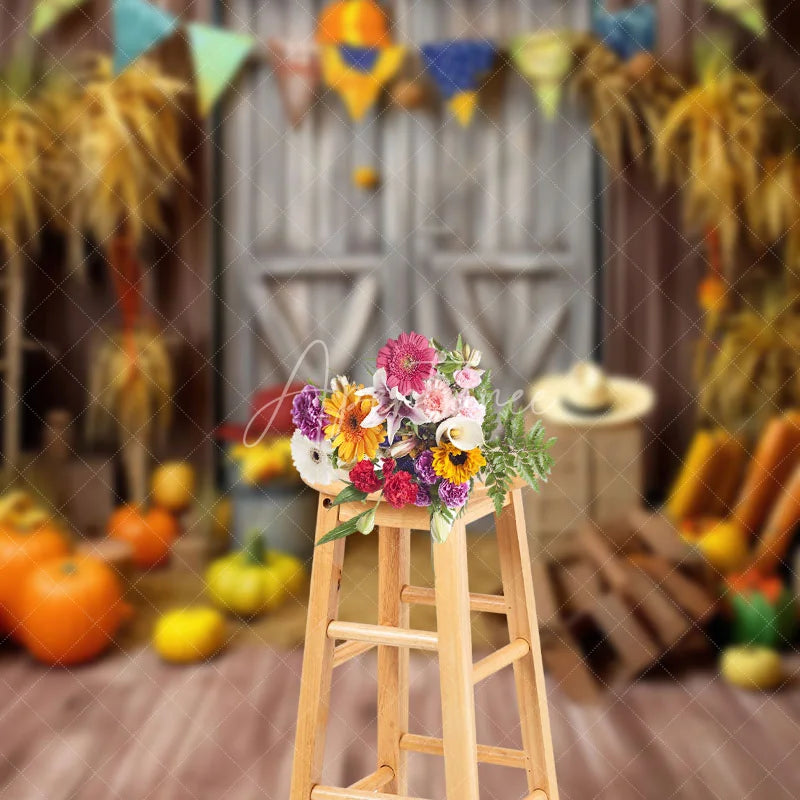 Aperturee - Color Flag Wood Door Pumpkin Autumn Backdrop