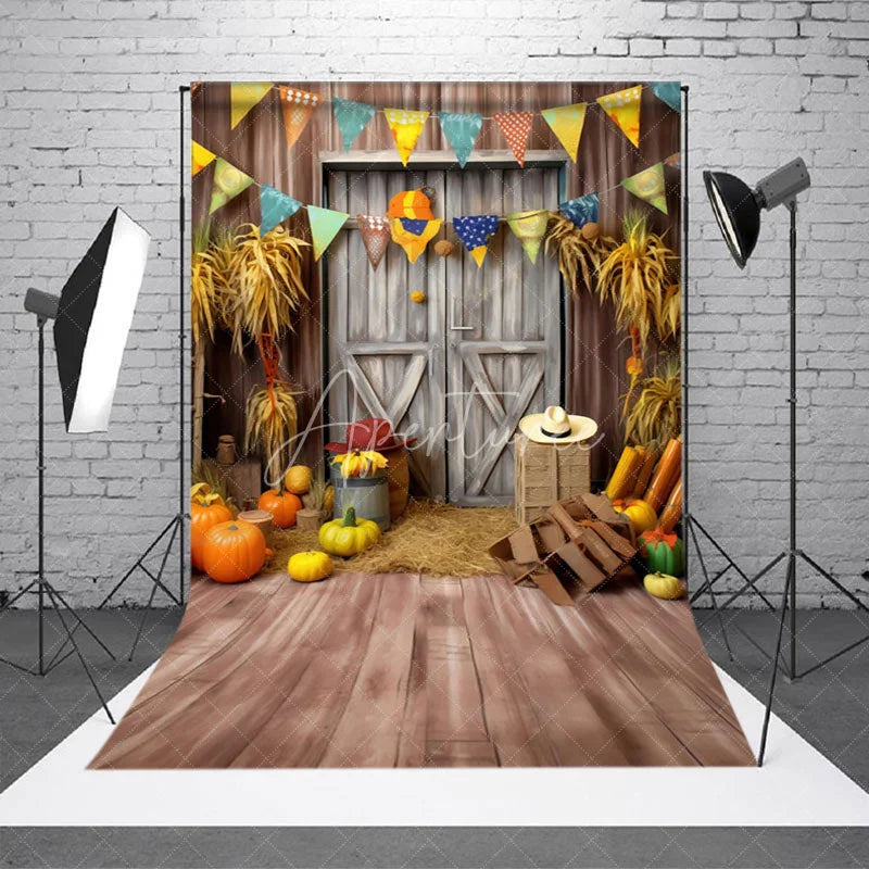 Aperturee - Color Flag Wood Door Pumpkin Autumn Backdrop