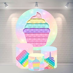 Aperturee Color Ice Cream Pop It Round Happy Birthday Backdrop