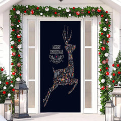 Aperturee - Colored Elk Black Simple Merry Christmas Door Cover