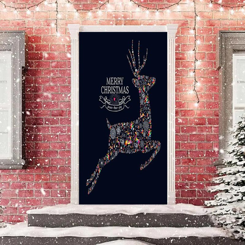 Aperturee - Colored Elk Black Simple Merry Christmas Door Cover