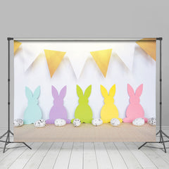 Aperturee - Colored Rabbits Flag White Eggs Wall Easter Backdrop