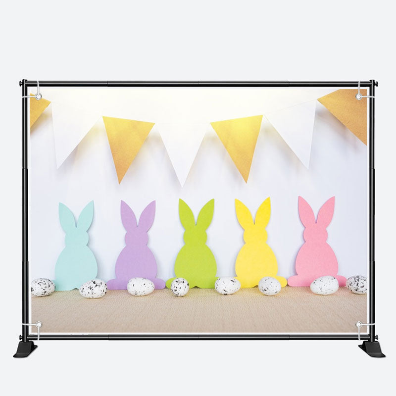 Aperturee - Colored Rabbits Flag White Eggs Wall Easter Backdrop