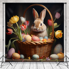 Aperturee - Colored Tulip Bunny Basket Easter Backdrop For Photo