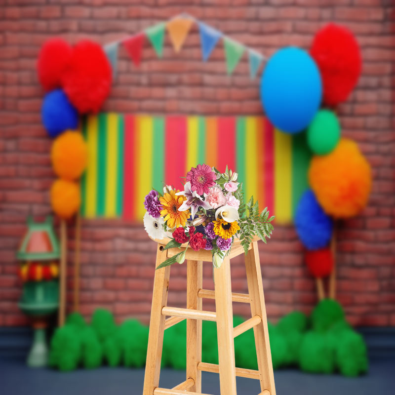 Aperturee - Colorful Ball Shaped Flower Paint Brick Backdrop