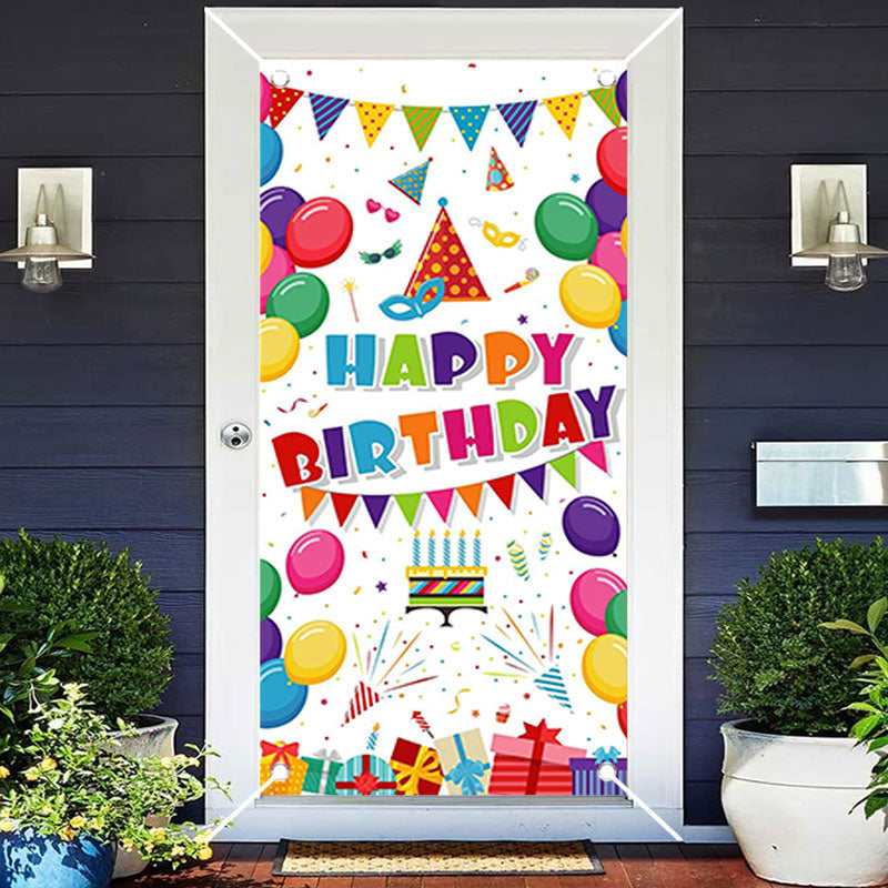 Aperturee - Colorful Balloons Gifts Happy Birthday Door Cover